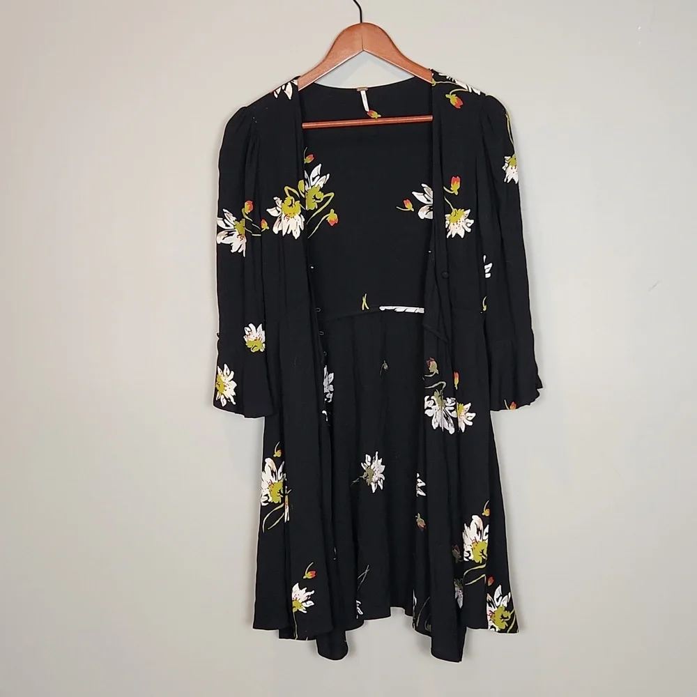 Free People Time on My Side Floral Print Bell‎ Sleeves Wrap Dress Small